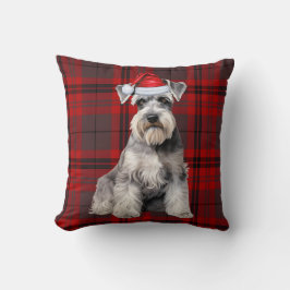 Schnauzer Dog Seasonal Red Plaid Christmas Holiday Kussen