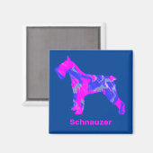 Schnauzer Dog Silhouette Crazy Hot Pink & Blue Magneet (Voorkant / Achterkant)