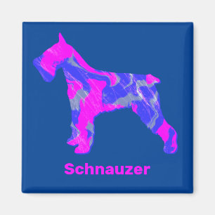Schnauzer Dog Silhouette Crazy Hot Pink & Blue Magneet