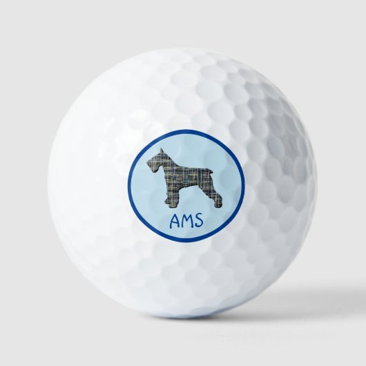 Schnauzer Dog Silhouette Monogram Grid Blue Golfballen (Voorkant)