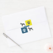 Schnauzer Dog Silhouette & Paw Print Y&B Grid Vierkante Sticker (Envelop)