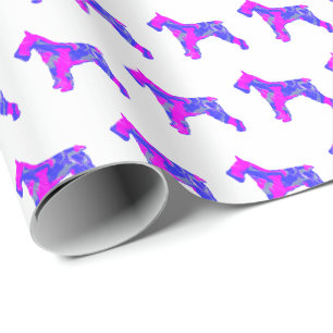 Schnauzer Dog Silhouette Roze/Blauw Wit Gift Cadeaupapier