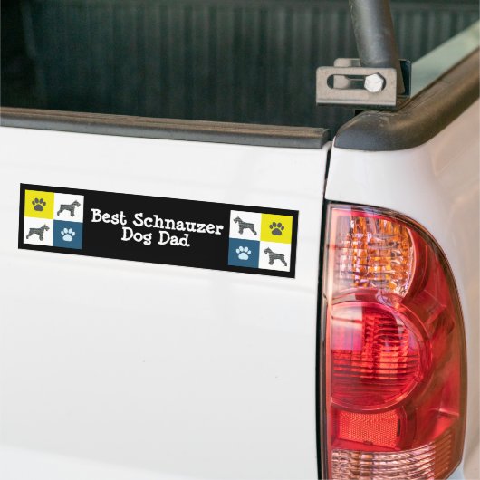 Schnauzer Dog Silhouette Yellow & Blue Grid Bumpersticker (Op Truck)