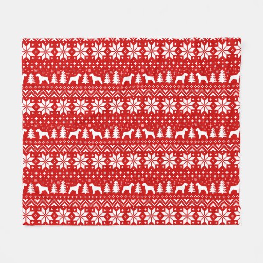 Schnauzer Dog Silhouettes Kerstpatroon Rood Fleece Deken (Voorkant (Horizontaal))