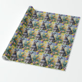 Schnauzer Dog Spring Bloemen Schilderen Cadeaupapier (Uitgerold)