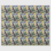 Schnauzer Dog Spring Bloemen Schilderen Cadeaupapier (Vlak)
