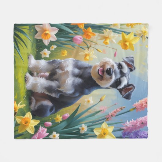 Schnauzer Dog Spring Bloemen Schilderen Fleece Deken (Voorkant (Horizontaal))