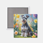 Schnauzer Dog Spring Bloemen Schilderen Magneet (Voorkant / Achterkant)