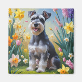Schnauzer Dog Spring Bloemen Schilderen Magneet (Voorkant)