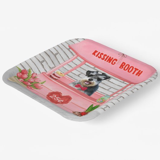 Schnauzer Dog Valentijnsdag Kissing Booth Papieren Bordje (Gebogen)