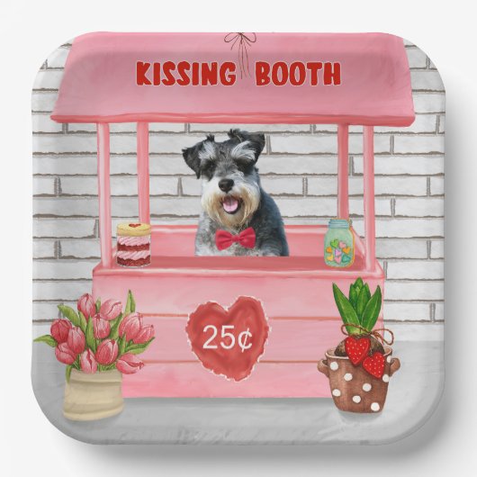 Schnauzer Dog Valentijnsdag Kissing Booth Papieren Bordje (Voorkant)