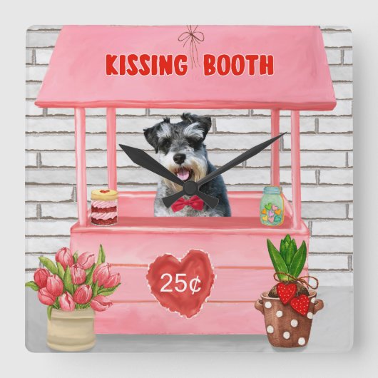 Schnauzer Dog Valentijnsdag Kissing Booth Vierkante Klok (Voorkant)