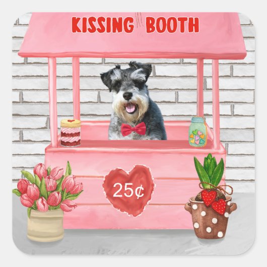 Schnauzer Dog Valentijnsdag Kissing Booth Vierkante Sticker (Voorkant)
