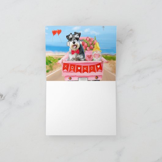 Schnauzer Dog Valentijnsdag Truck Hearts Kaart (Binnen)