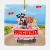 Schnauzer Dog Valentijnsdag Truck Hearts Keramisch Ornament (Achterkant)