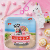Schnauzer Dog Valentijnsdag Truck Hearts Papieren Bordje (Feest)