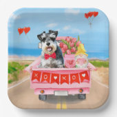 Schnauzer Dog Valentijnsdag Truck Hearts Papieren Bordje (Voorkant)