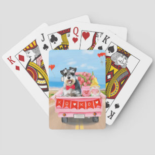 Schnauzer Dog Valentijnsdag Truck Hearts Pokerkaarten
