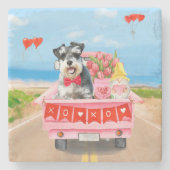 Schnauzer Dog Valentijnsdag Truck Hearts Stenen Onderzetter (Voorkant)