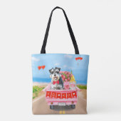 Schnauzer Dog Valentijnsdag Truck Hearts Tote Bag (Achterkant)