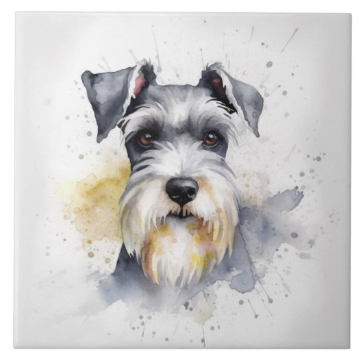 Schnauzer Dog, Waterverf huisdieren Tegeltje (Voorkant)