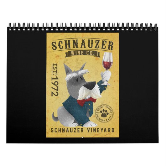 Schnauzer Dog Wine Funny Schnauzer Dog Lover Kalender (Hoes)