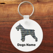 Schnauzer Dog Yellow & Black Grid Line Tag Sleutelhanger (Achterkant)