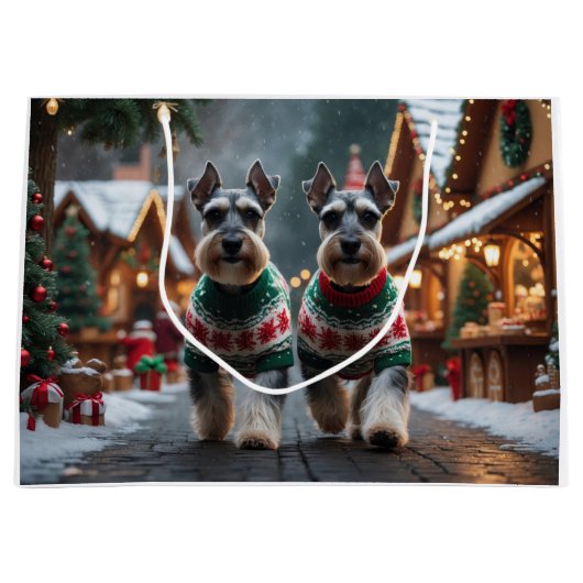 Schnauzer Dogs Christmas Snow Holiday  Groot Cadeauzakje (Voorkant)