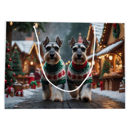 Schnauzer Dogs Christmas Snow Holiday Groot Cadeauzakje (Achterkant)