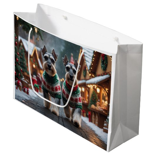 Schnauzer Dogs Christmas Snow Holiday  Groot Cadeauzakje (Voorkant Gekanteld)