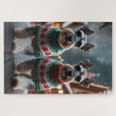 Schnauzer Dogs Christmas Snow Holiday  Legpuzzel (Horizontaal)