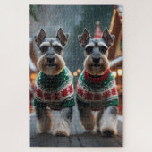 Schnauzer Dogs Christmas Snow Holiday  Legpuzzel (Verticaal)