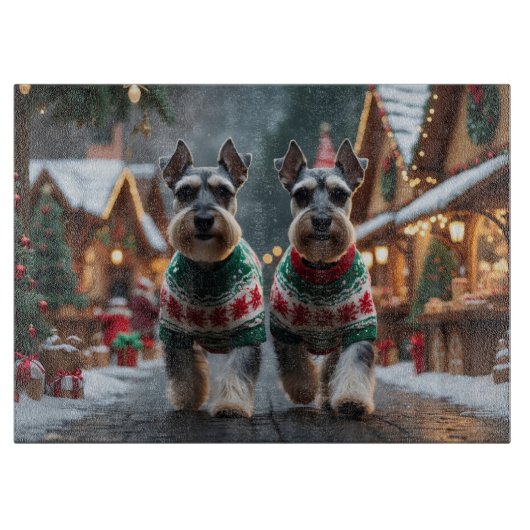 Schnauzer Dogs Christmas Snow Holiday  Snijplank (Voorkant)
