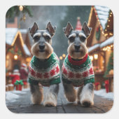 Schnauzer Dogs Christmas Snow Holiday  Vierkante Sticker (Voorkant)