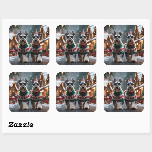 Schnauzer Dogs Christmas Snow Holiday  Vierkante Sticker (Vel)
