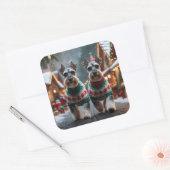 Schnauzer Dogs Christmas Snow Holiday  Vierkante Sticker (Envelop)