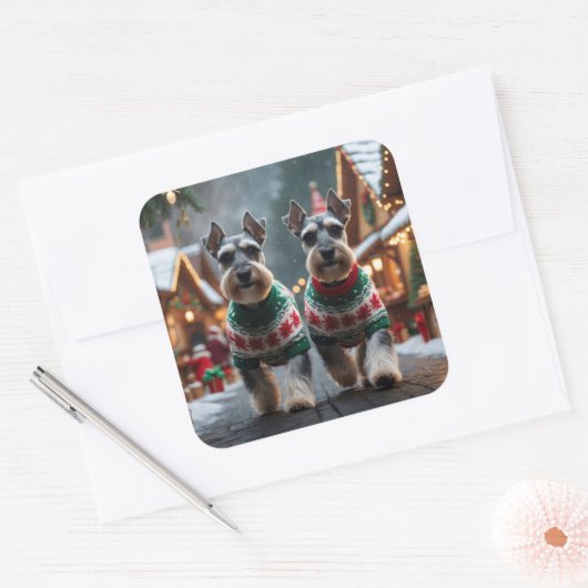 Schnauzer Dogs Christmas Snow Holiday  Vierkante Sticker (Envelop)