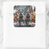Schnauzer Dogs Christmas Snow Holiday  Vierkante Sticker (Tas)