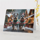 Schnauzer Dogs Kerstmis Sneeuw Vakantie Kaart (Gele Bloem)