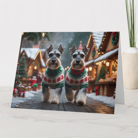 Schnauzer Dogs Kerstmis Sneeuw Vakantie Kaart (Voorkant)