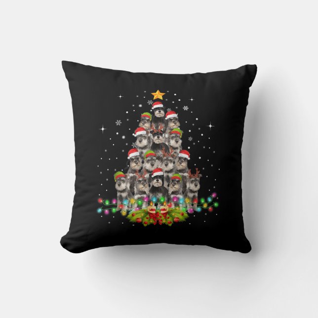 Schnauzer Dogs Tree-kerstfeestjes Kussen (Voorkant)