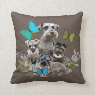 Schnauzer dogs, vlinders en bloemen kussen