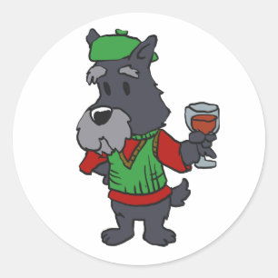 Schnauzer drink een sap   Achterkleur kiezen Ronde Sticker