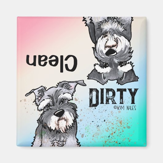 Schnauzer duo Clean Dirty Vaatwasser Magnet (Voorkant)