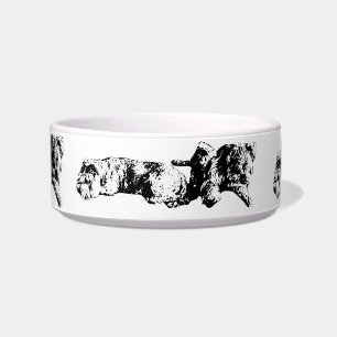 Schnauzer Duo – Stijlvolle Grayscale Hondenbak Voerbakje