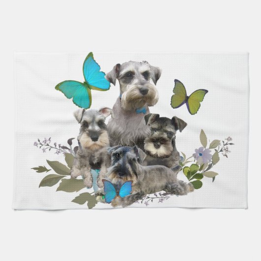 Schnauzer en Butterflies giften en kleding Theedoek (Horizontaal)