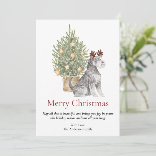 Schnauzer- en kerstboompjes Pet Dog Feestdagenkaart (Staand voorkant)