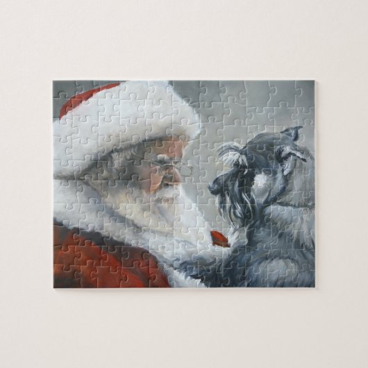 Schnauzer en Santa Claus Pet Dog Art Puzzle Legpuzzel (Horizontaal)