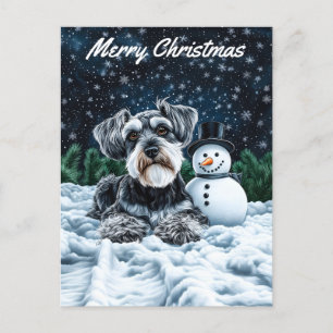 Schnauzer en Sneeuwman Kerstmis Feestdagenkaart