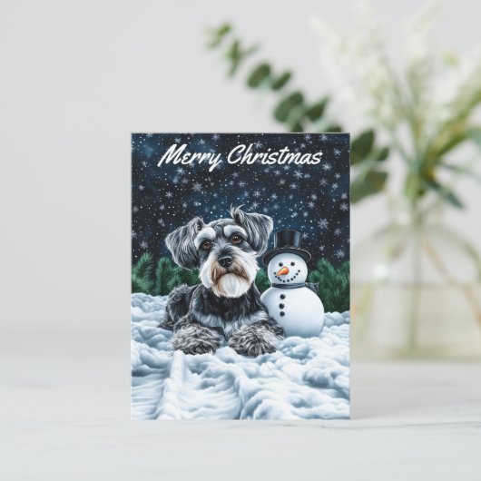 Schnauzer en Sneeuwman Kerstmis Feestdagenkaart (Staand voorkant)